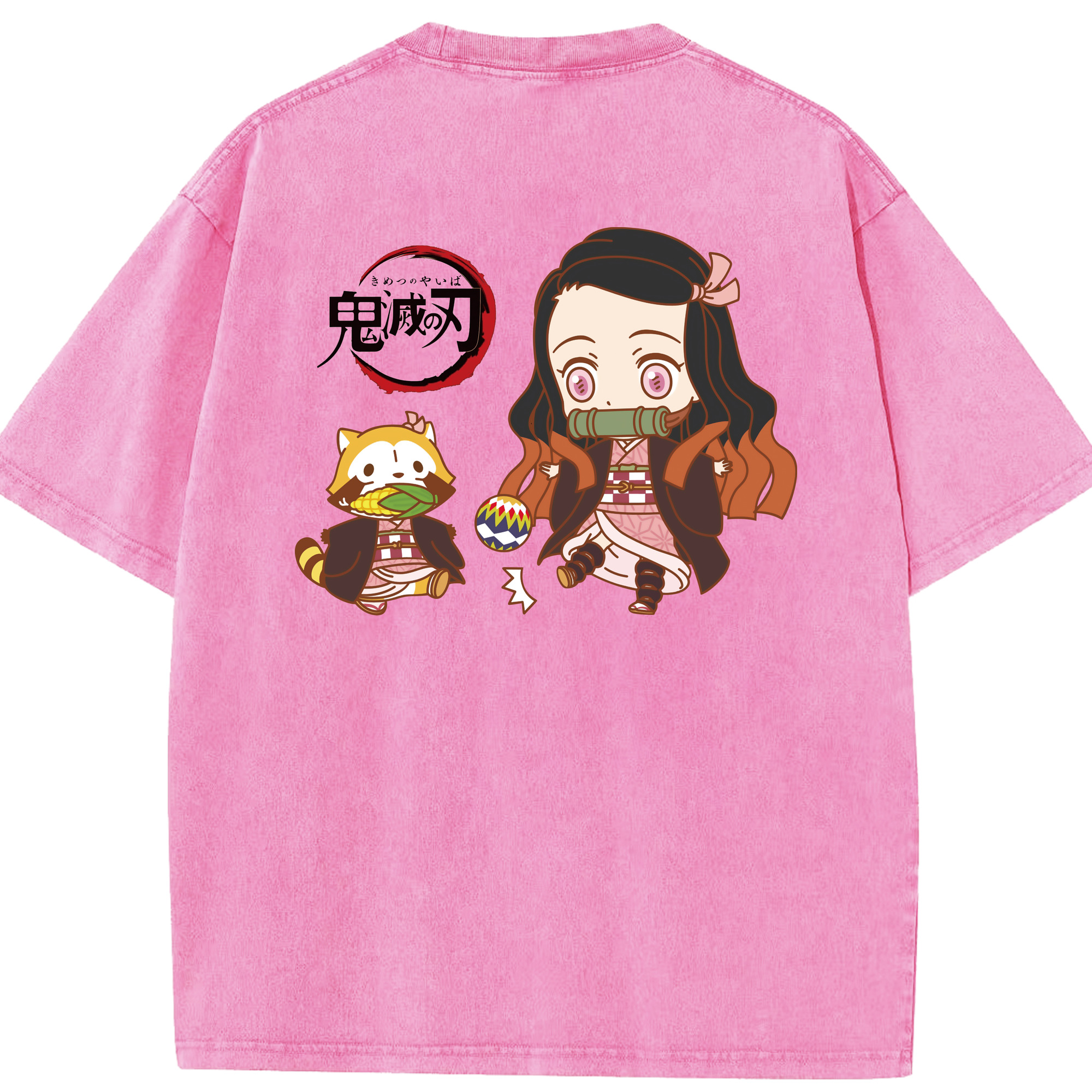 （画像用） 鬼滅の刃（きめつのやいば）竈門 禰󠄀豆子／かまど ねずこ Kamado Nezuko 綿100% ヴィンテージ風 半袖Tシャツ（背面プリント）